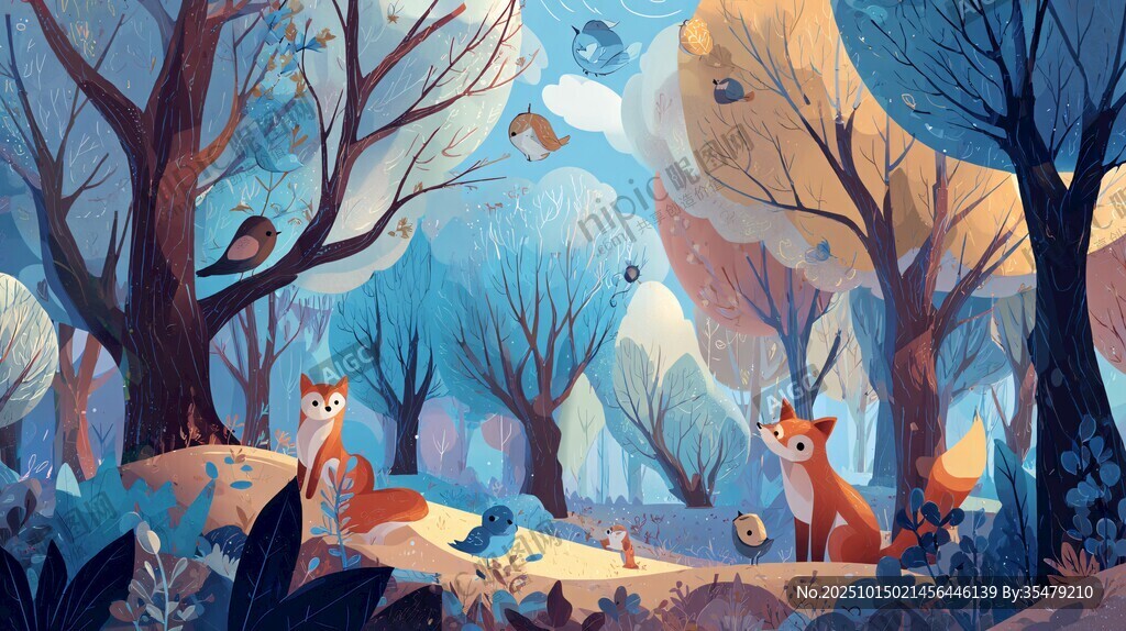 森林中的動物奇幻場景