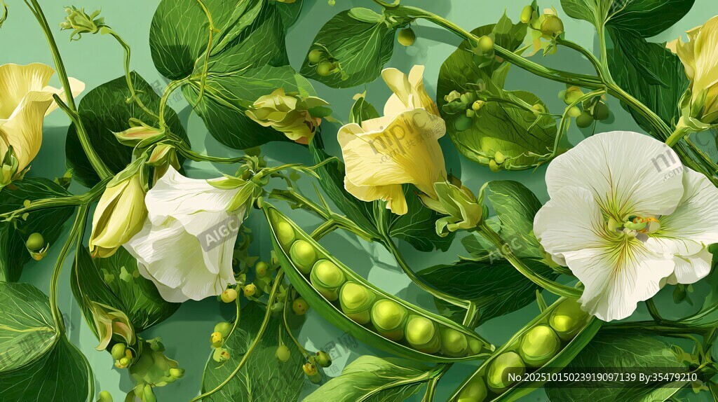 豌豆花卉與果實精美畫面