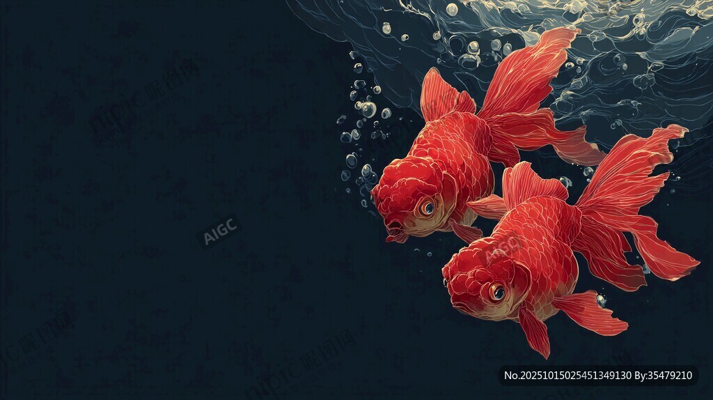 水中紅金魚悠游畫面