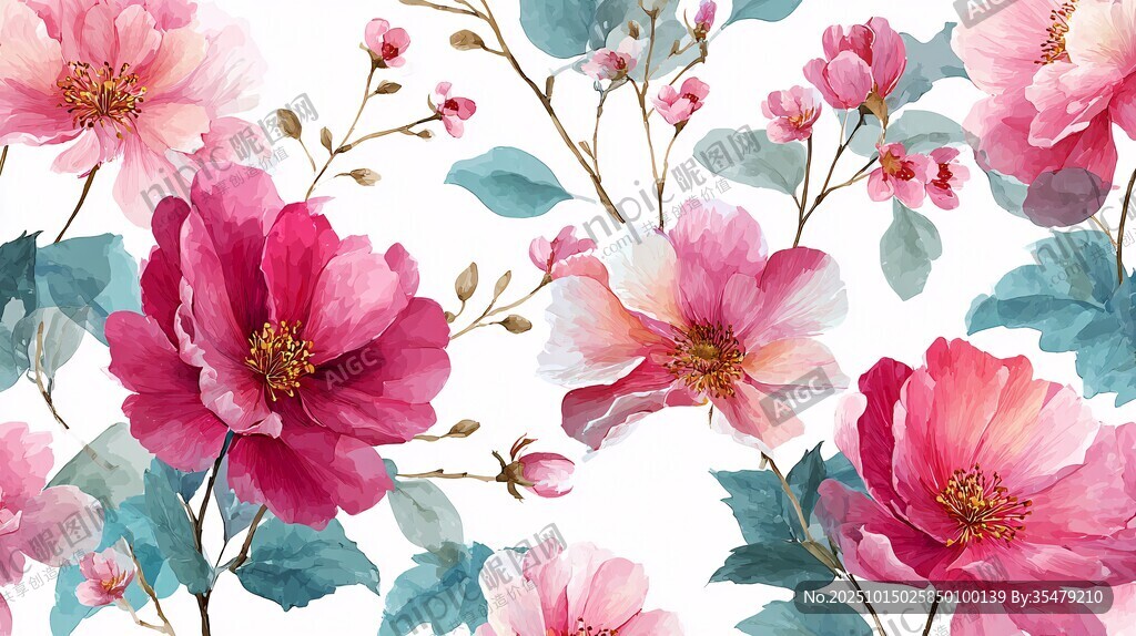 水彩粉色花卉圖案背景