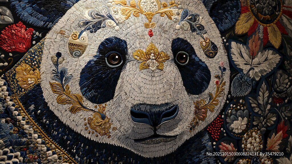 熊貓刺繡藝術(shù)精美呈現(xiàn)