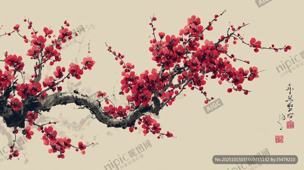 紅梅圖繪 盡顯東方雅韻