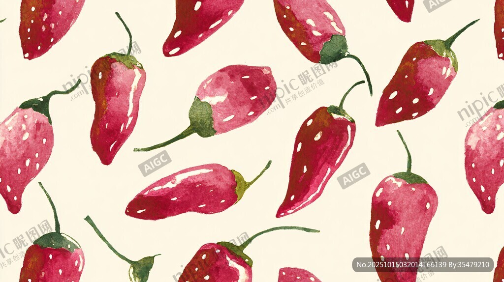 水彩風(fēng)紅辣椒無(wú)縫圖案