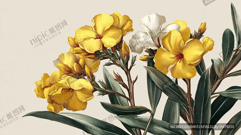 黃白夾竹桃花卉特寫