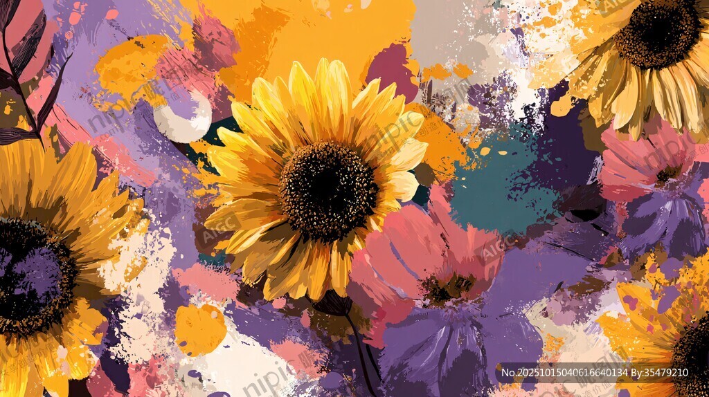 絢麗多彩向日葵水彩畫