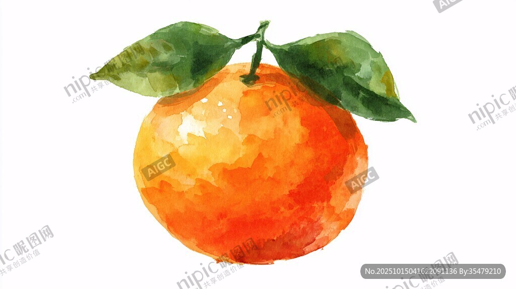 水彩繪鮮橙 綠葉相伴