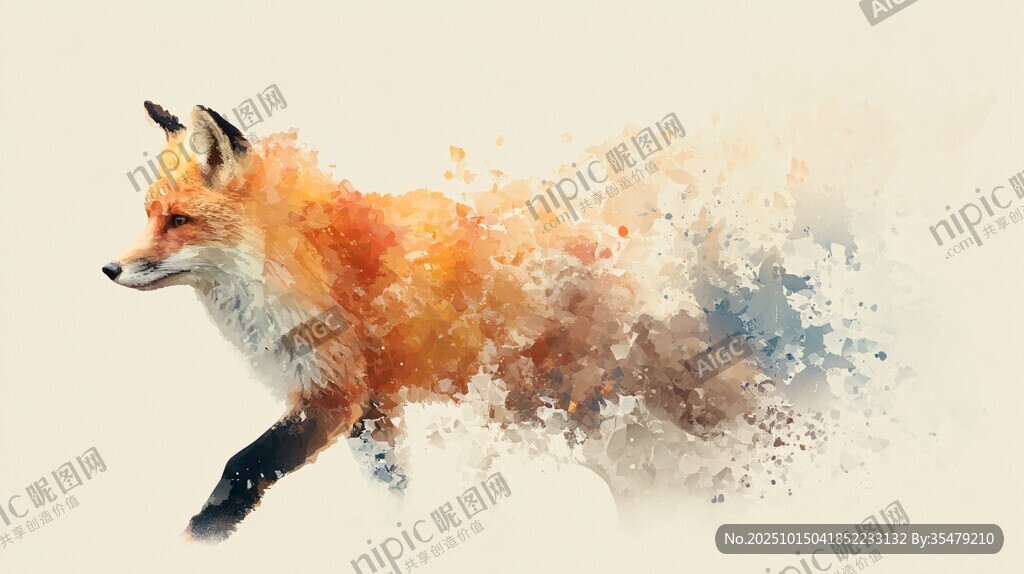 水彩風(fēng)格奔跑的靈動(dòng)狐貍