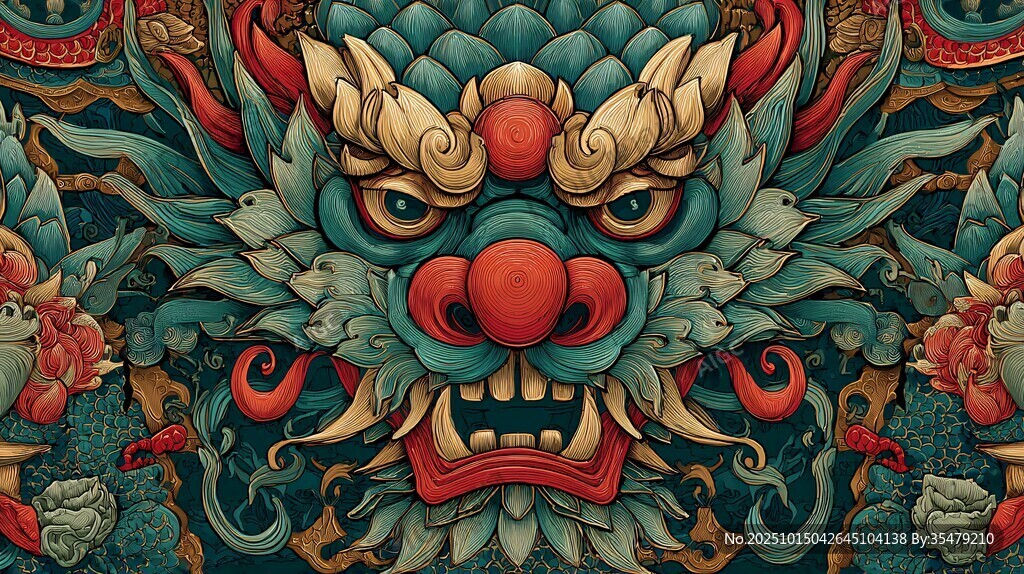 中式龍首圖騰精美插畫