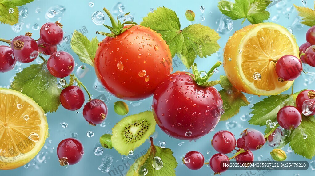 繽紛水果水中靈動瞬間