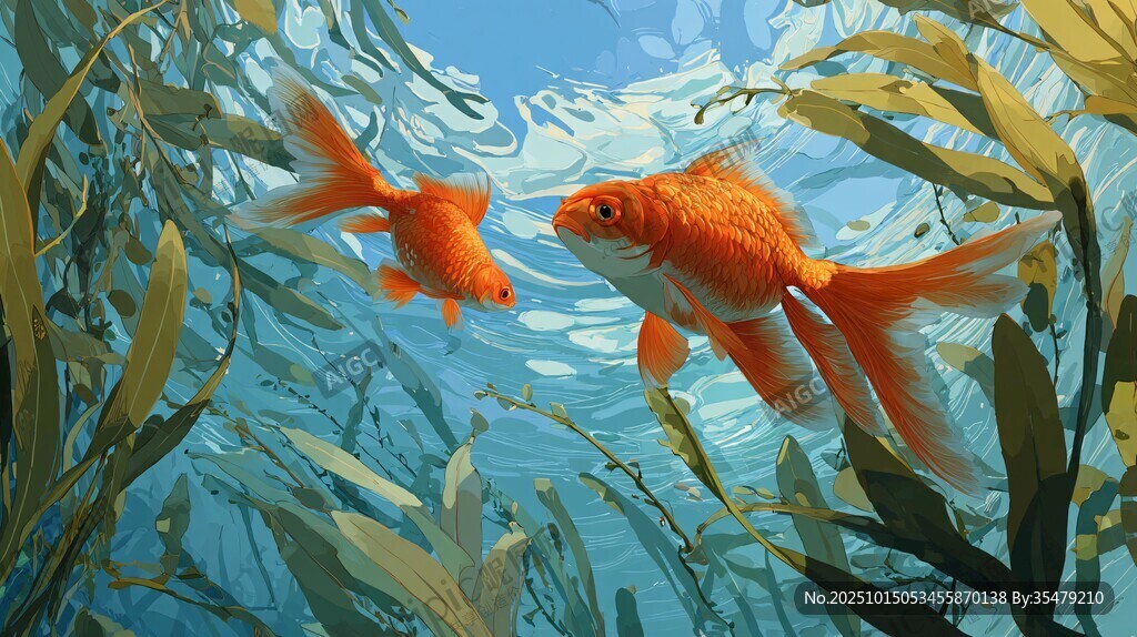 水中金魚嬉戲圖