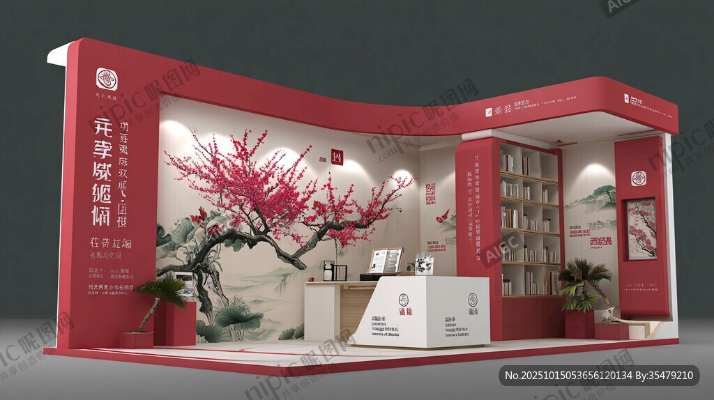 中式典雅圖書展位設(shè)計(jì)
