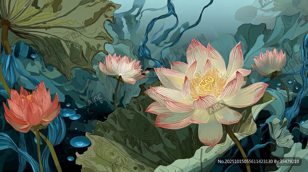 夏日荷塘蓮花綻放美景