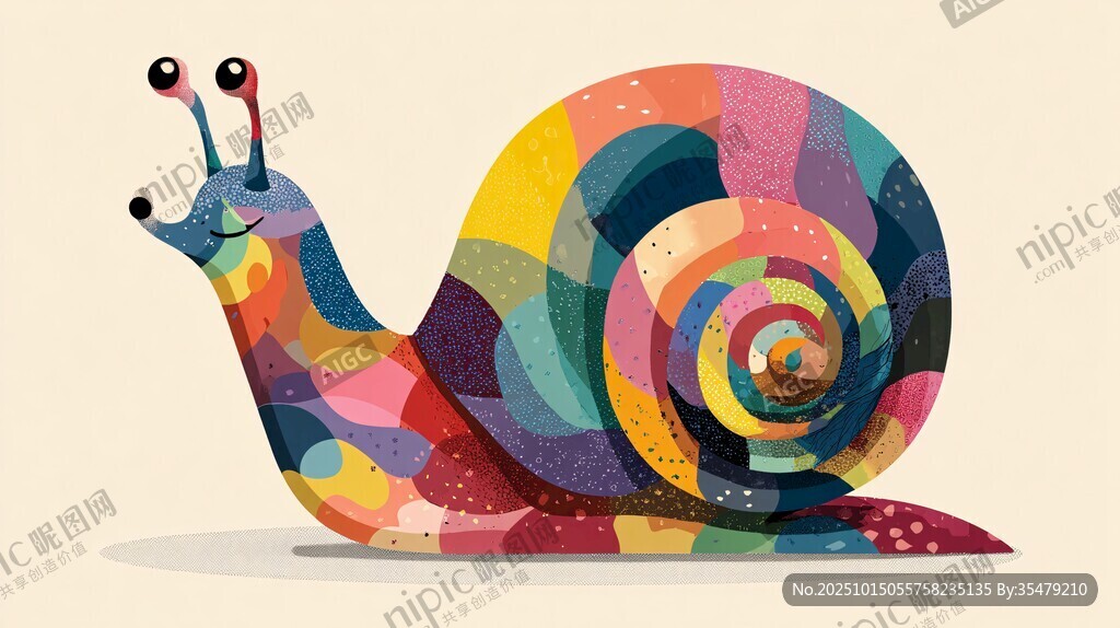 多彩馬賽克風蝸牛插畫