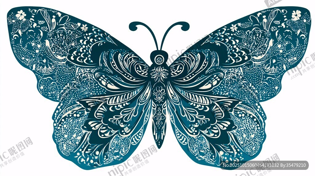 藍(lán)調(diào)花紋蝴蝶插畫設(shè)計