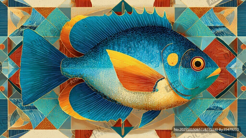 幾何圖案中的絢麗海魚(yú)