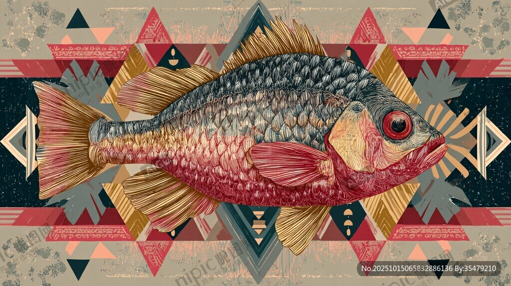 幾何風(fēng)格魚的藝術(shù)插畫