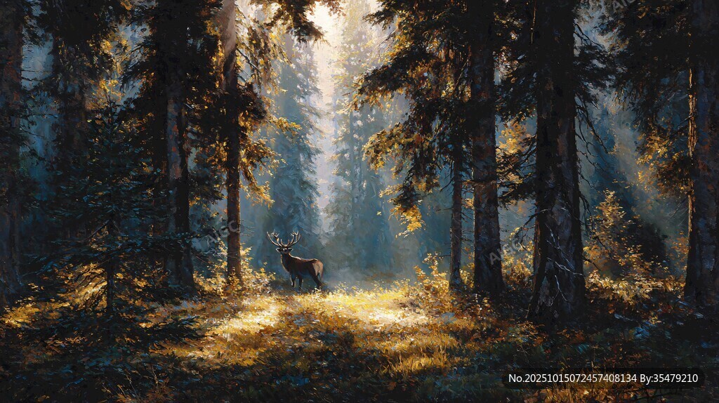 陽(yáng)光森林中的孤獨(dú)麋鹿