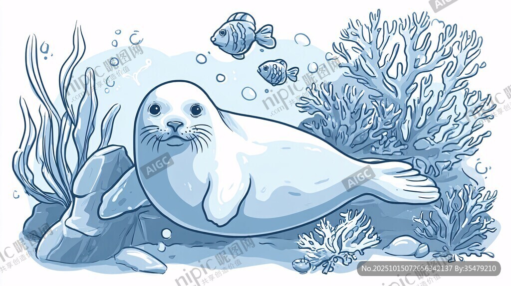 海底的可愛海豹與魚類