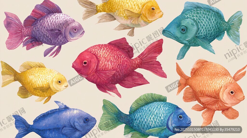 多彩手繪金魚集合
