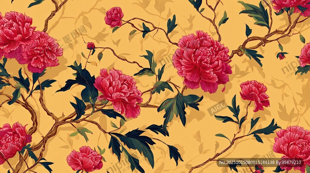中式牡丹花卉圖案背景圖