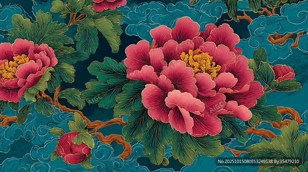 中式牡丹祥云精美圖案