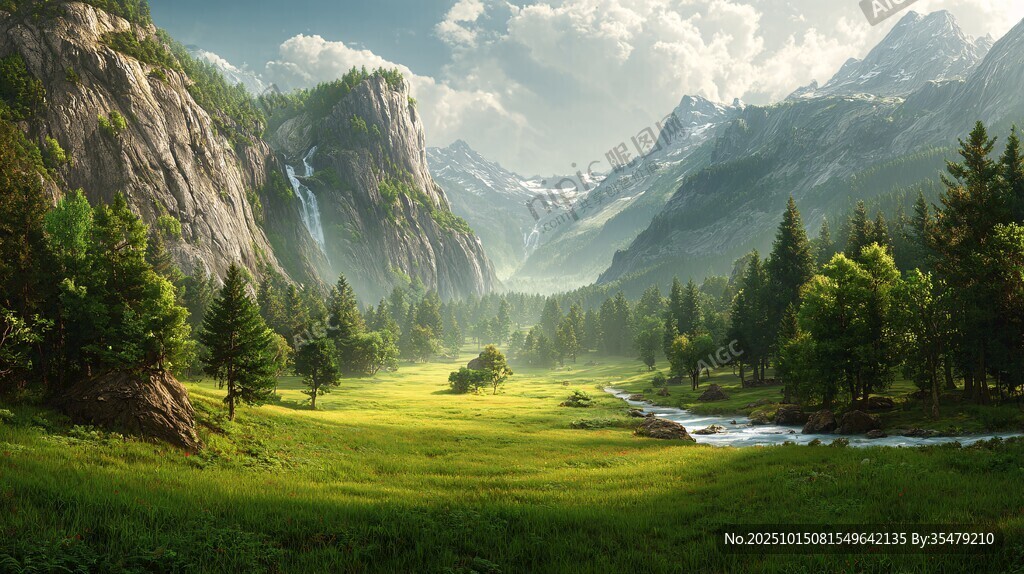 山間綠野溪流壯美自然景
