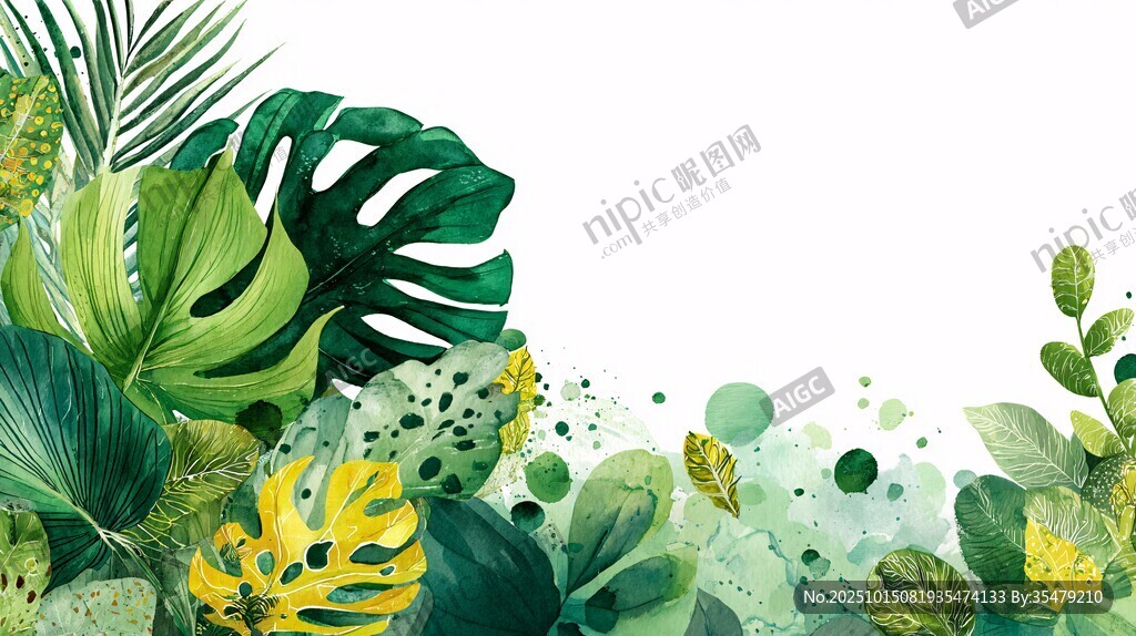 清新熱帶植物邊框背景圖
