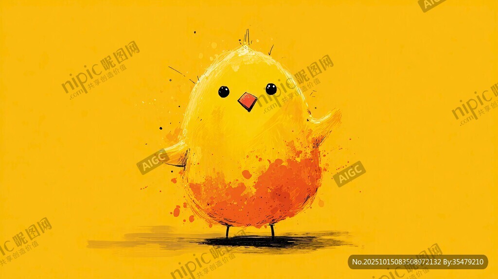 黃色萌趣小雞水彩插畫