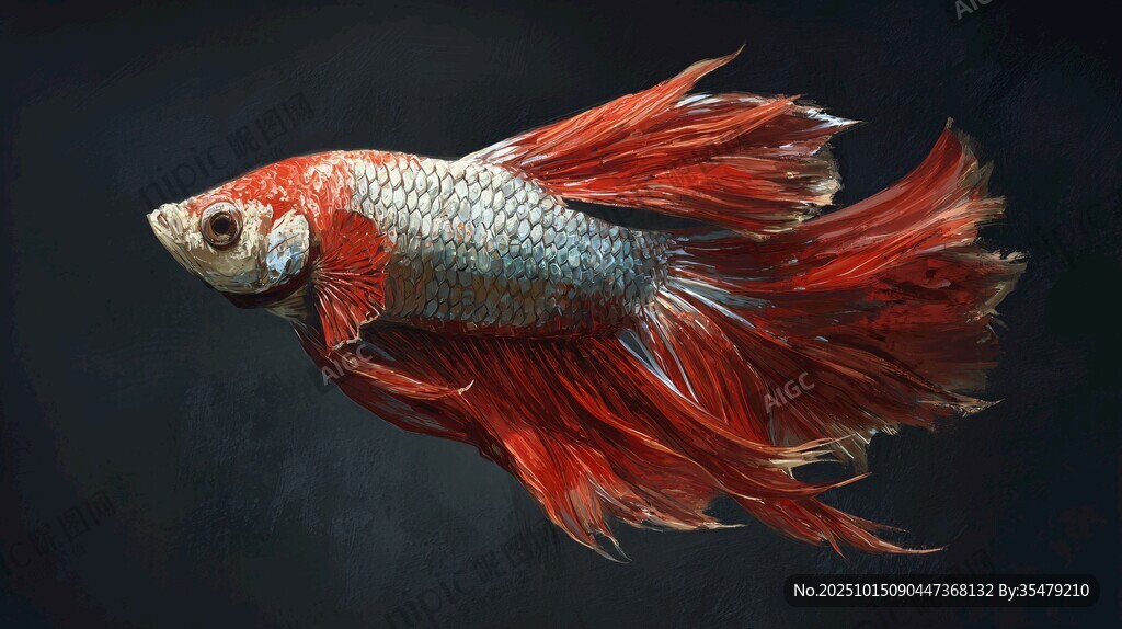紅尾銀身暹羅斗魚(yú)特寫(xiě)
