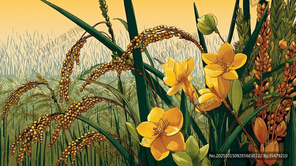 田野中的明艷花卉與谷物
