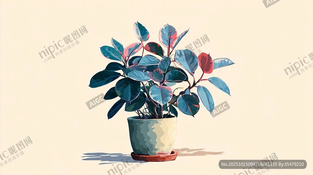 盆栽橡皮樹 清新插畫風(fēng)格