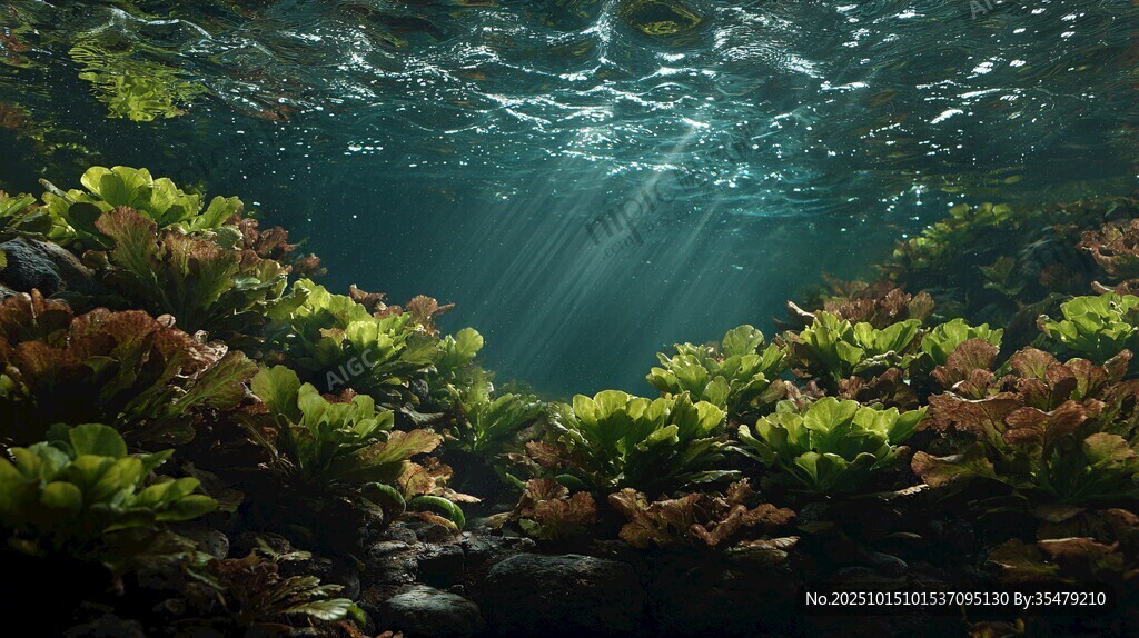 水下綠植景觀 陽光透入水層