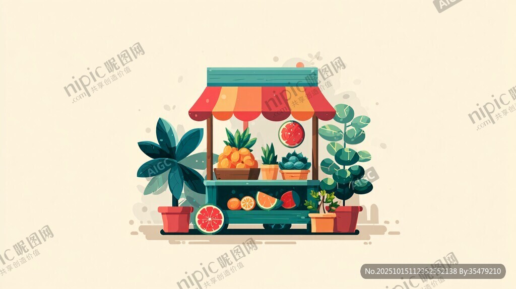水果攤插畫