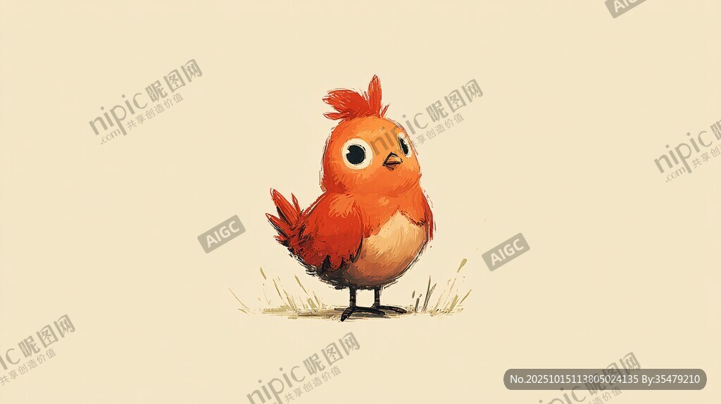 可愛(ài)橘色小鳥(niǎo)站在草地上