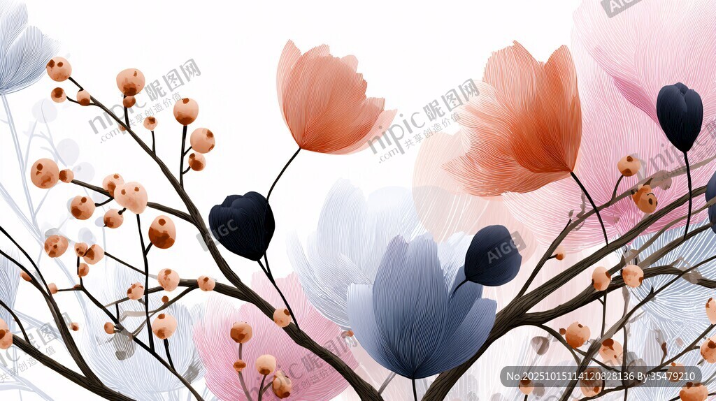 夢幻花卉插畫 柔美浪漫風(fēng)
