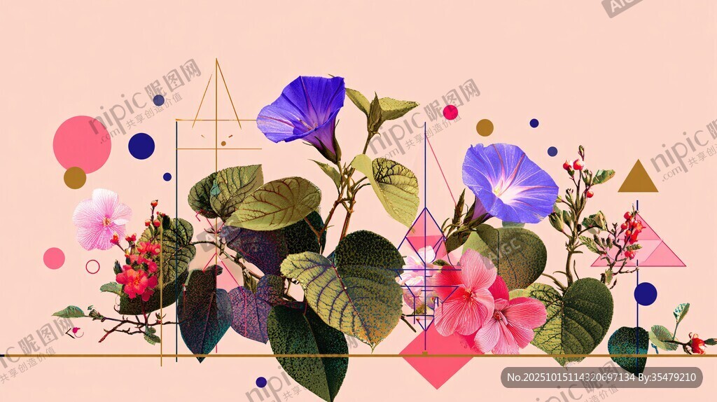 幾何花卉組合插畫圖案
