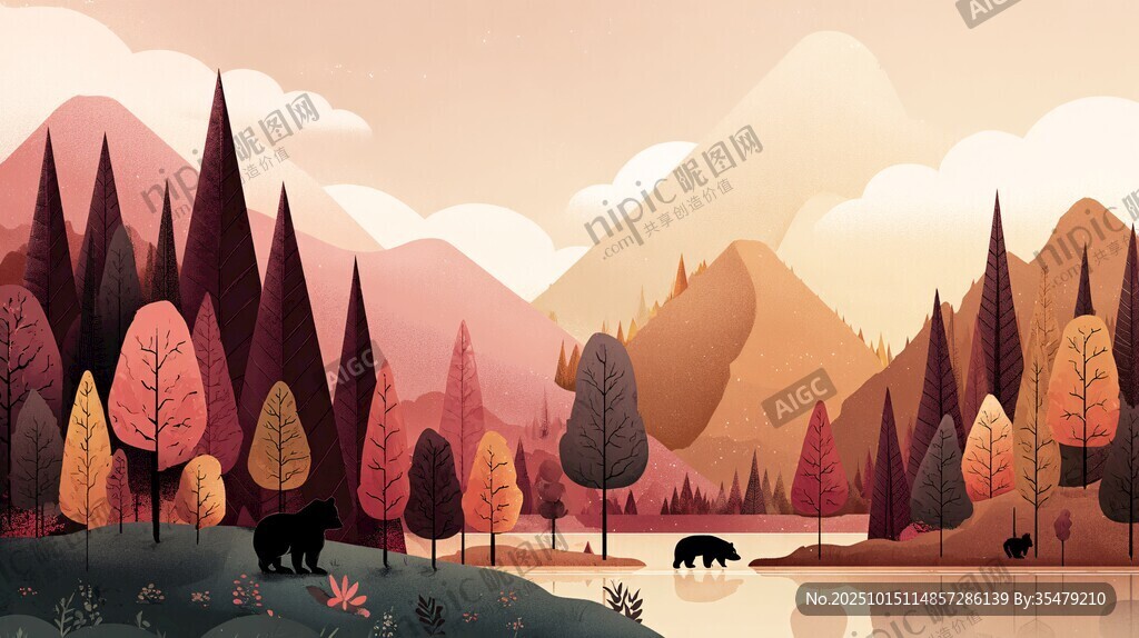 秋日山林湖畔的靜謐風(fēng)光