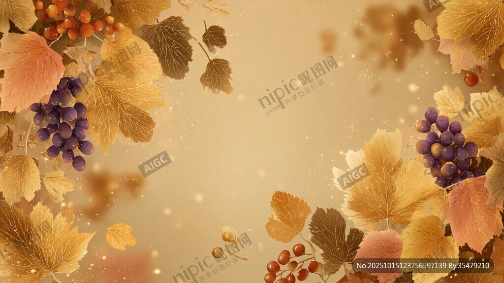 秋日葡萄楓葉夢(mèng)幻背景圖
