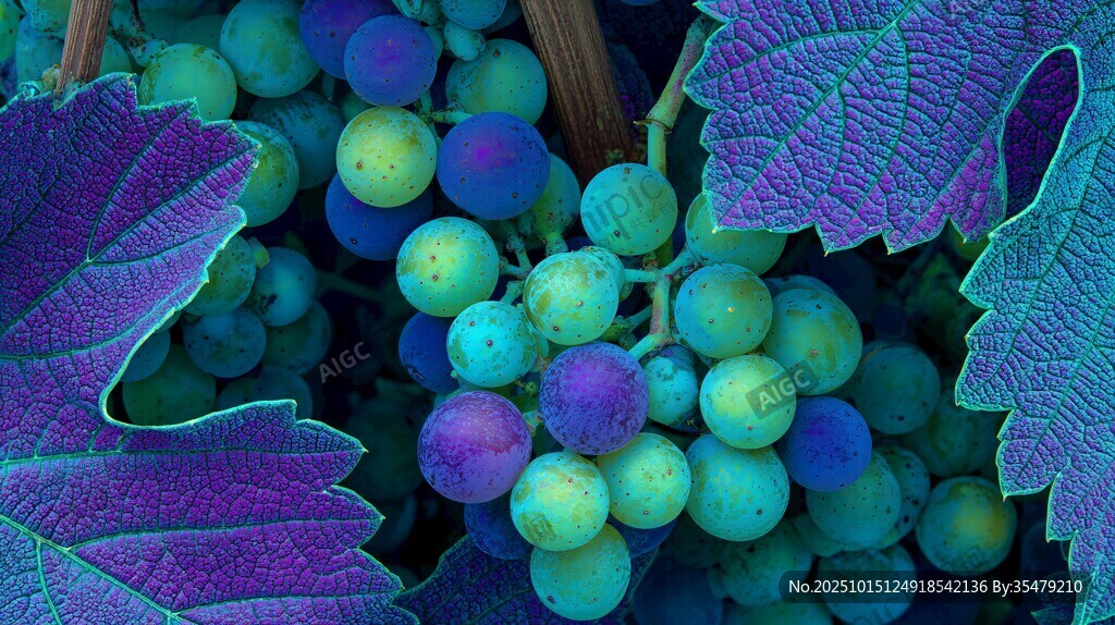 夢幻色彩的葡萄與葉片