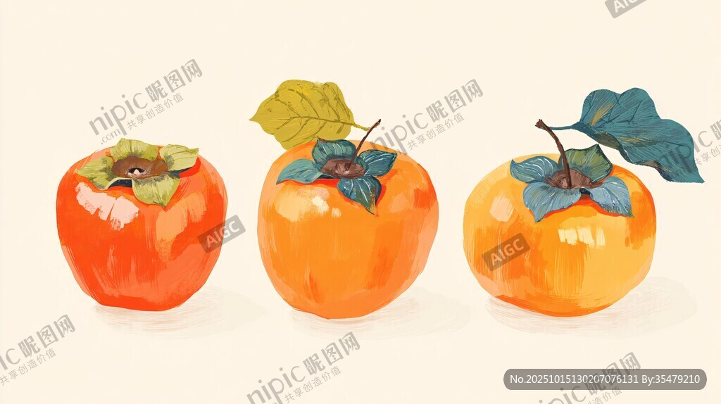 三個柿子的水彩插畫
