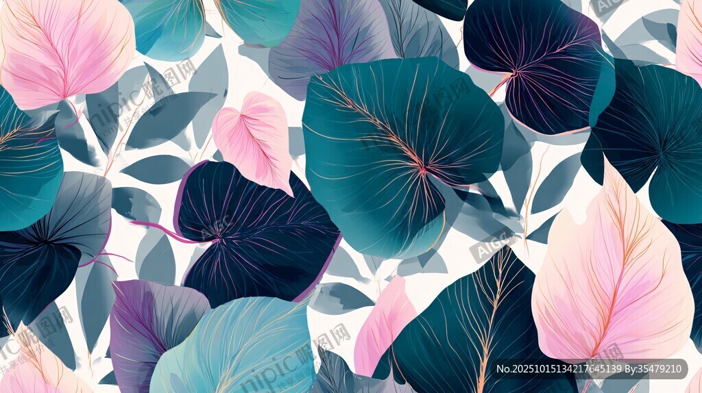 夢(mèng)幻多彩葉片圖案背景