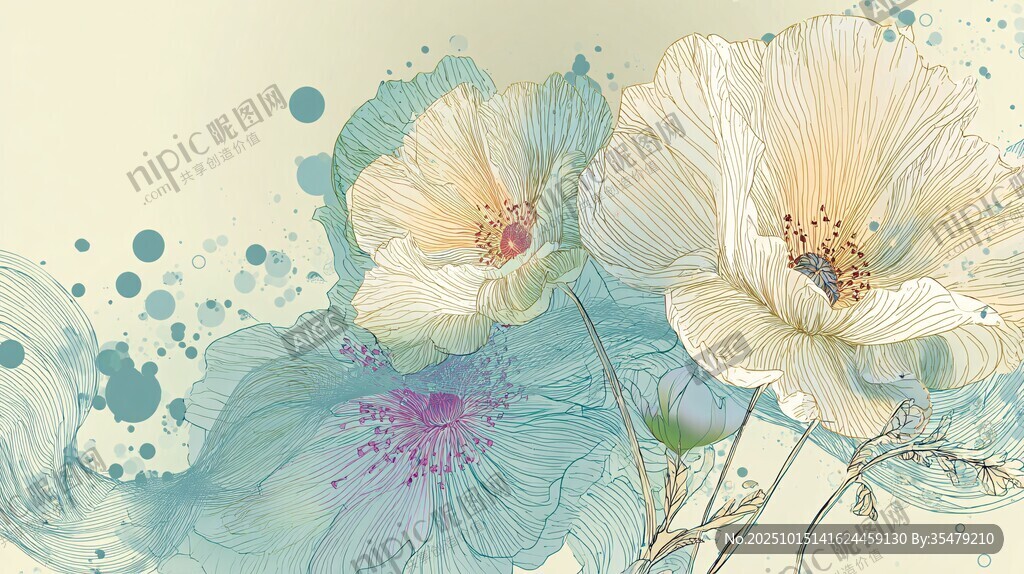清新淡雅花卉水彩插畫