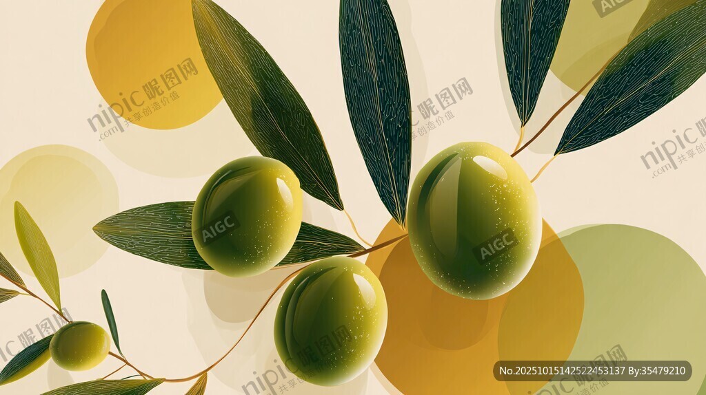 青橄欖枝葉插畫