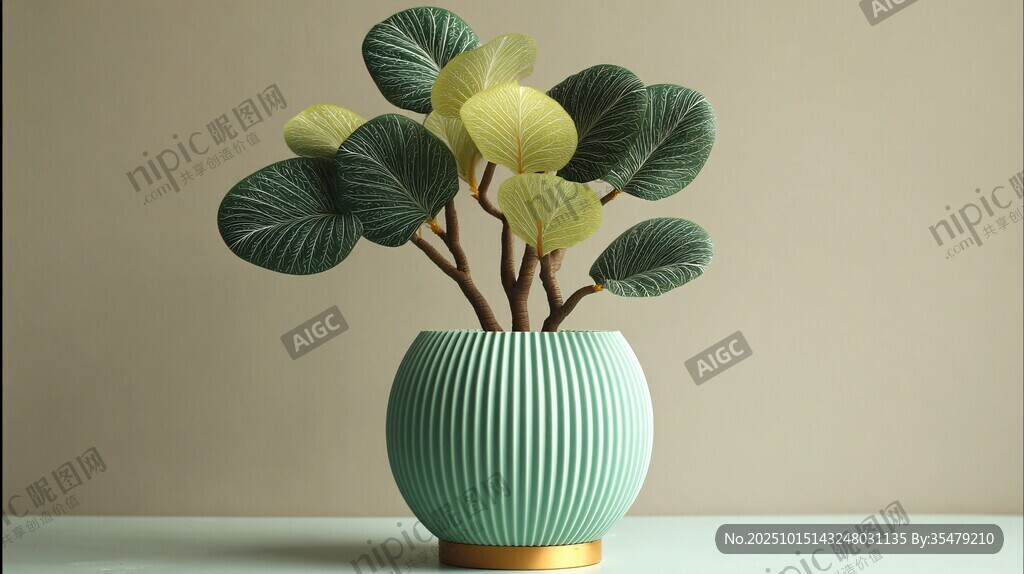 綠盆黃花植物清新擺件