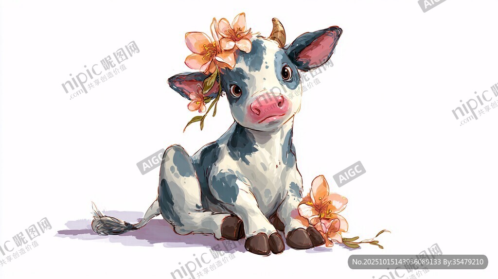 可愛小花牛插畫
