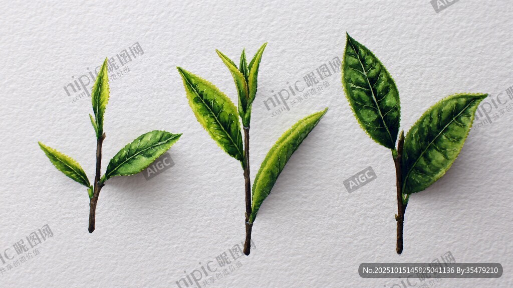 三株嫩綠茶芽特寫