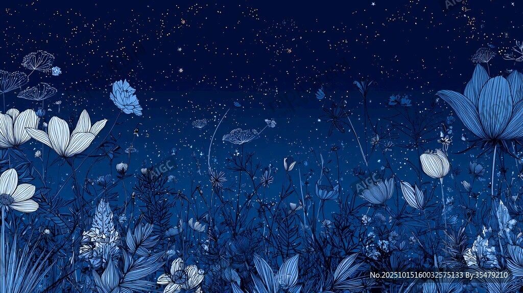 夢(mèng)幻夜下花卉奇幻景象