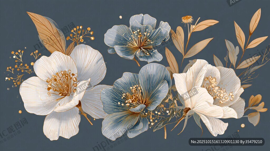 藍(lán)白花卉插畫(huà)