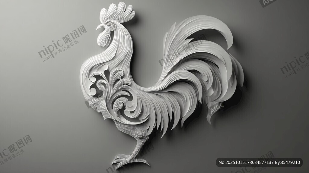 立體剪紙風(fēng)雄雞藝術(shù)造型