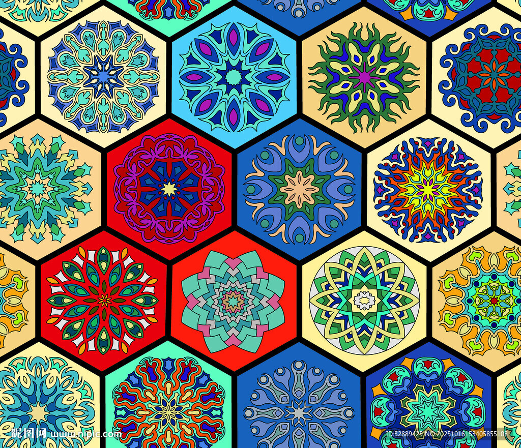 多彩六邊形幾何圖案裝飾